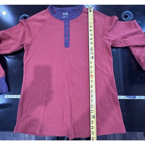 Duluth Trading Mens Large Thick Cotton Henley Pullover Red Purple Long Sleeve - Picture 7 of 7